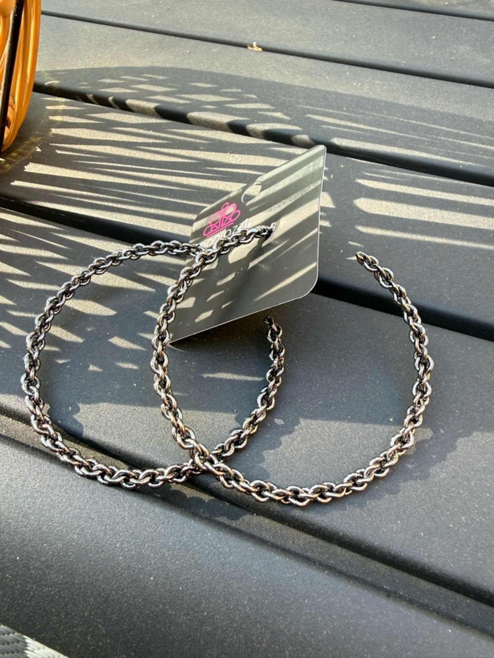 Large Twisted Rope Hoop Earrings - Gunmetal Tone